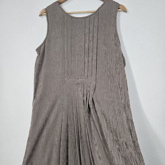 Vintage 90s Gingham Prairie Maxi Dress QPS M Brown Button Front Teacher Core - Picture 8 of 14